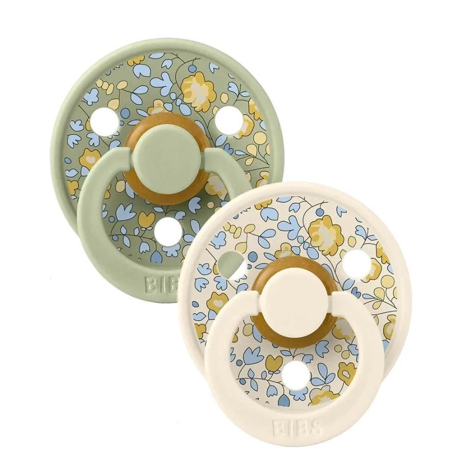 BIBS Liberty Colour Latex Pacifier - Eloise/Sage Mix 2-Pack, Orthodontic Newborn Baby Soother, BPA-Free Natural Rubber