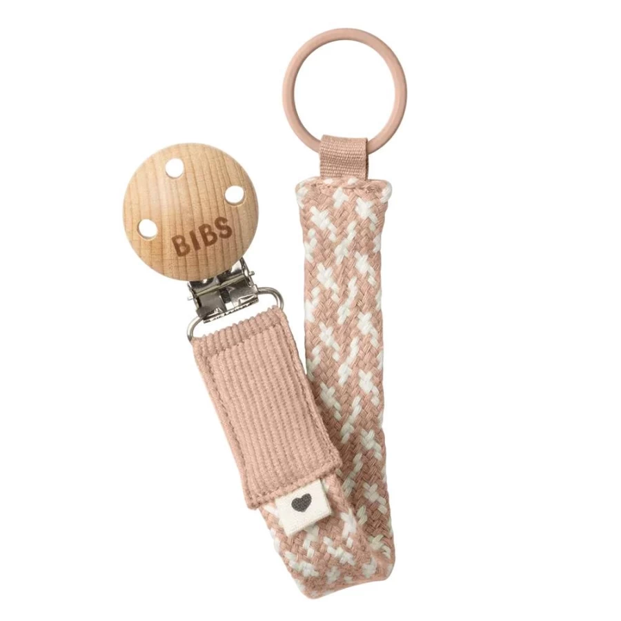 BIBS Braided Pacifier Clip for Babies - Blush and Ivory Soother Holder