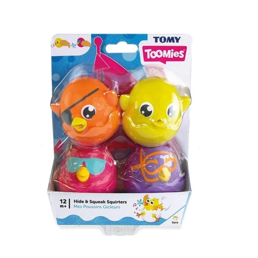 TOMY Hide & Squeak Bath Squirters Set - Fun Animal Bathtub Toys for Toddlers