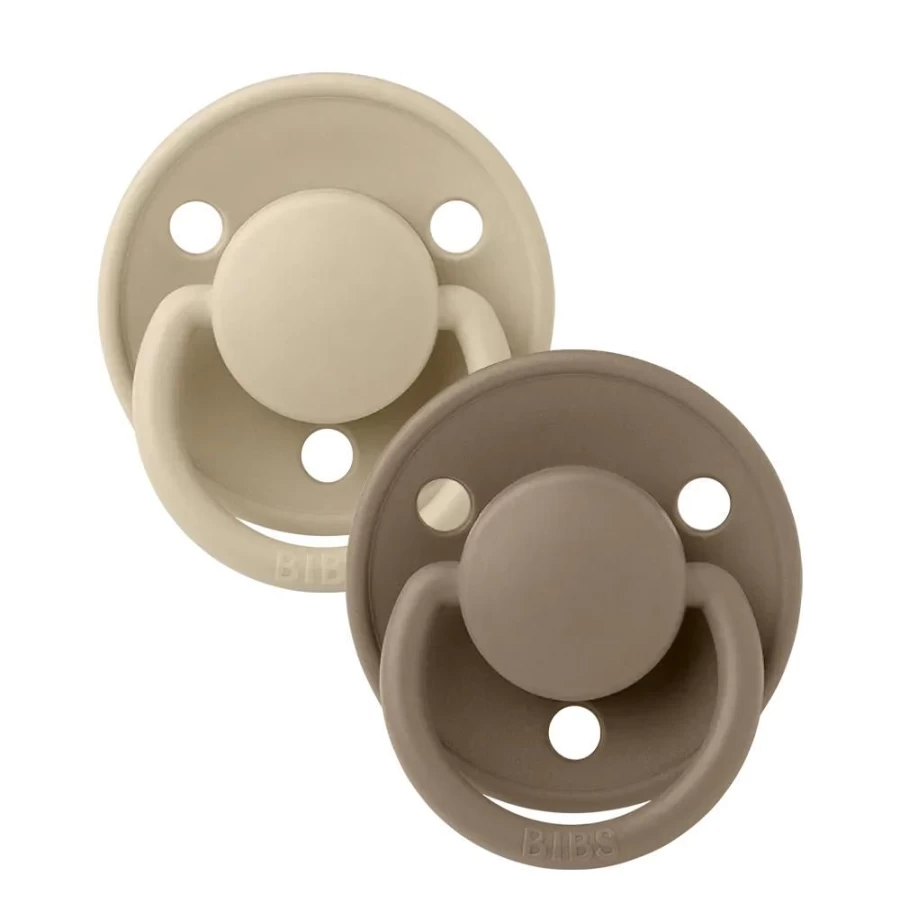 BIBS De Lux Silicone Pacifiers for Babies - Vanilla & Dark Oak 2-Pack, One Size Fits All, BPA-Free