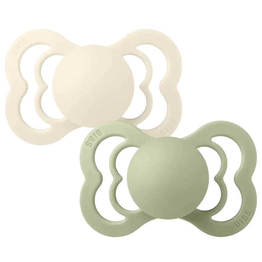 BIBS Supreme Silicone Pacifiers for Babies - 2 Pack, Ivory & Sage, BPA-Free, Orthodontic Nipple, 0-6 Months