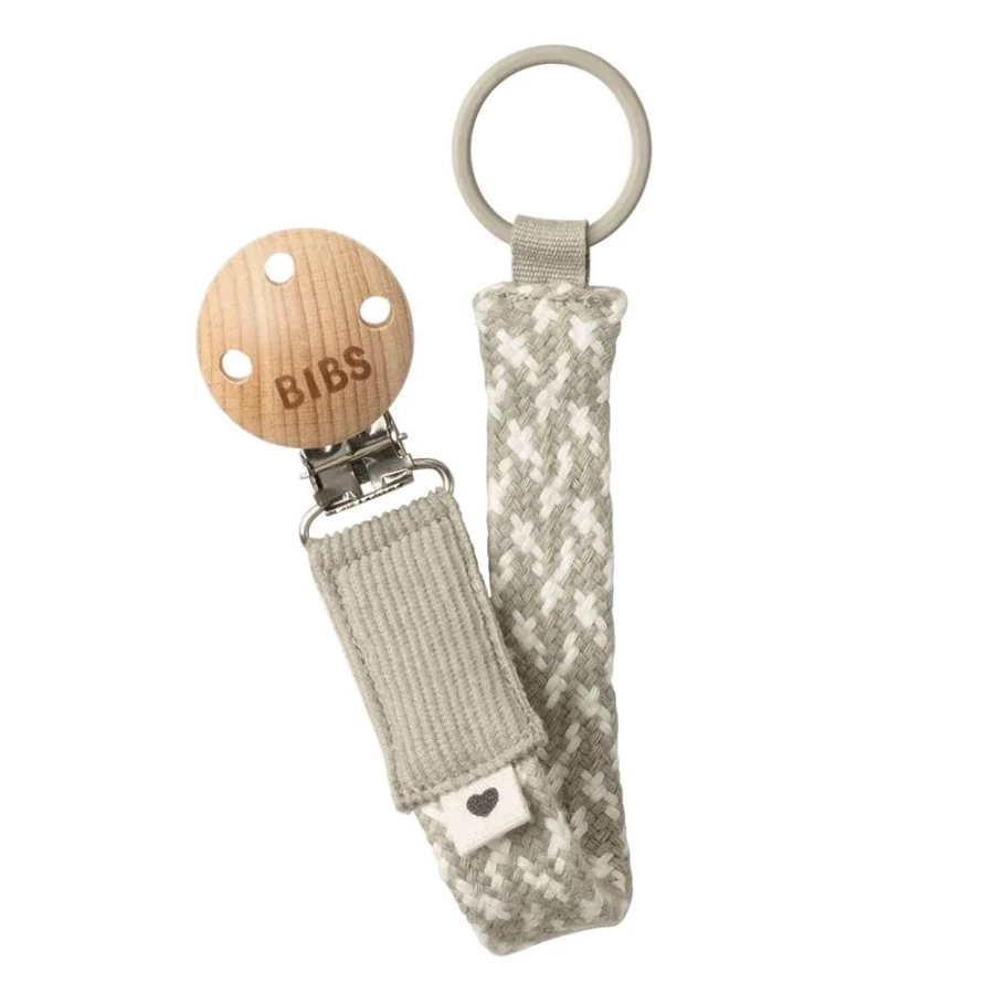 BIBS Braided Pacifier Clip for Babies - Sand & Ivory Soother Holder, Safe & Stylish Baby Accessory