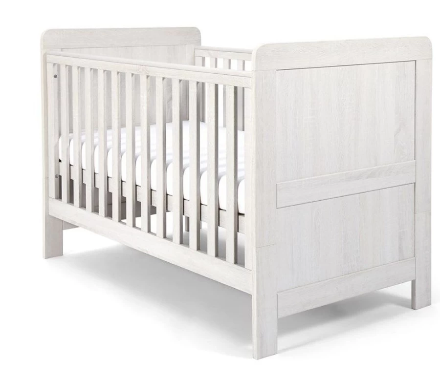 Mamas & Papas Atlas Cot Bed in Nimbus White - Convertible Baby Crib for Nursery