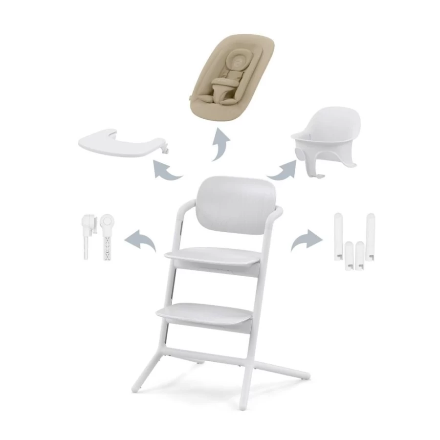 Cybex Lemo 4-in-1 Baby High Chair & Booster Seat Set in White – Convertible, Adjustable, and Easy to Clean
