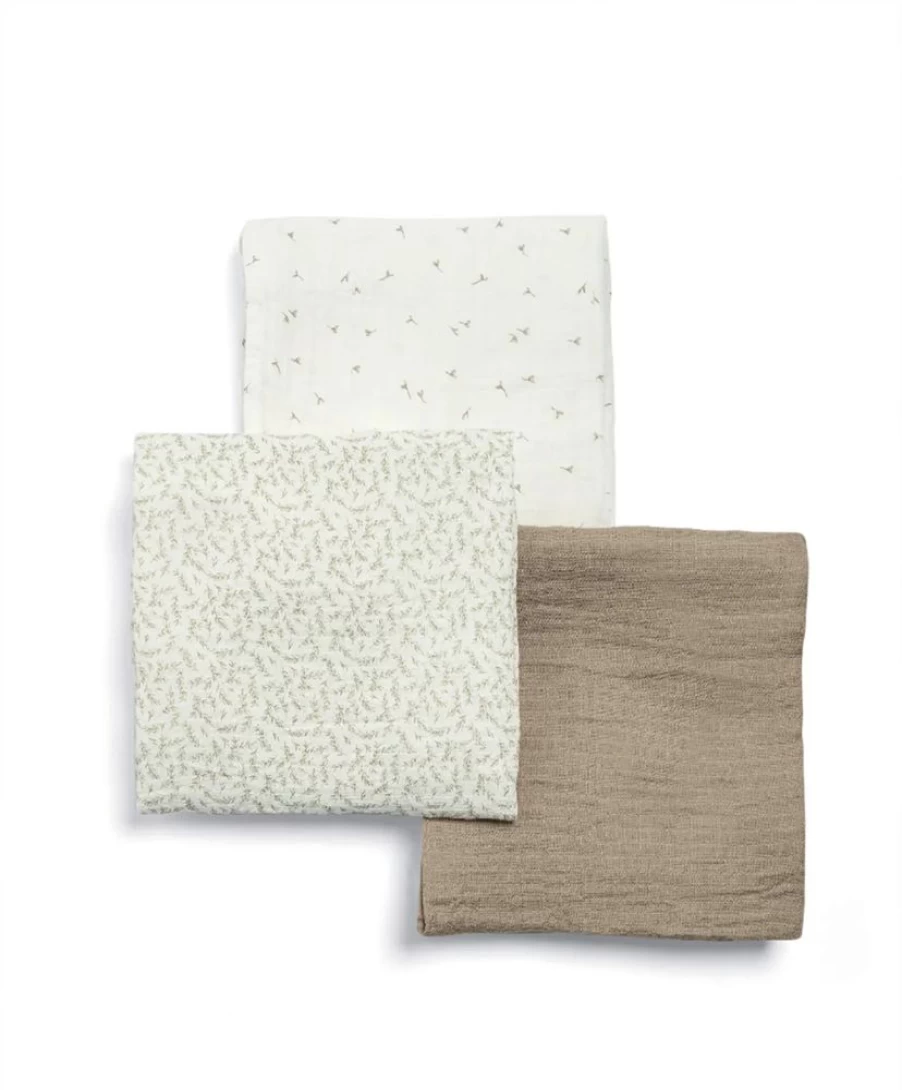 Mamas and Papas Large Muslin Squares for Babies - Soft 3-Pack Swaddle Blankets