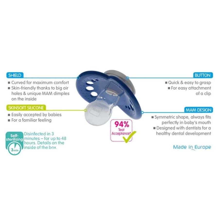 MAM Pure Night 2-Pack Baby Soothers for Boys & Girls – 2M+ Pacifiers