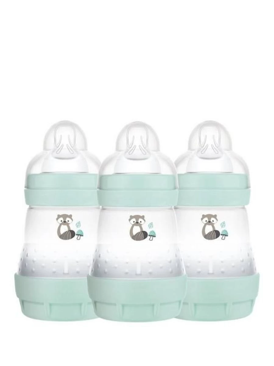 MAM Anti-Colic Baby Bottles 160ml (3-Pack) - Mint Blue, BPA-Free, Newborn Feeding Essentials