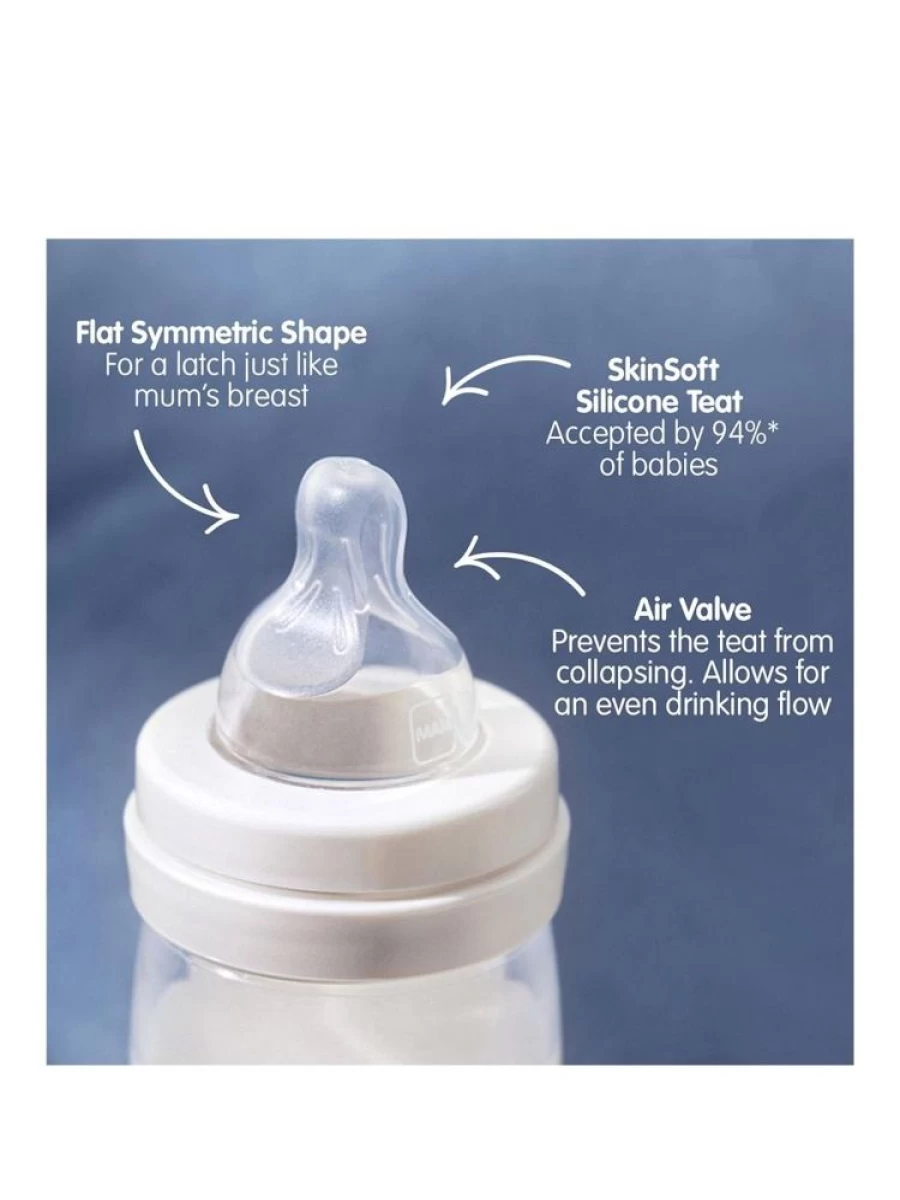 MAM Anti-Colic Baby Bottles 160ml (3-Pack) - Mint Blue, BPA-Free, Newborn Feeding Essentials