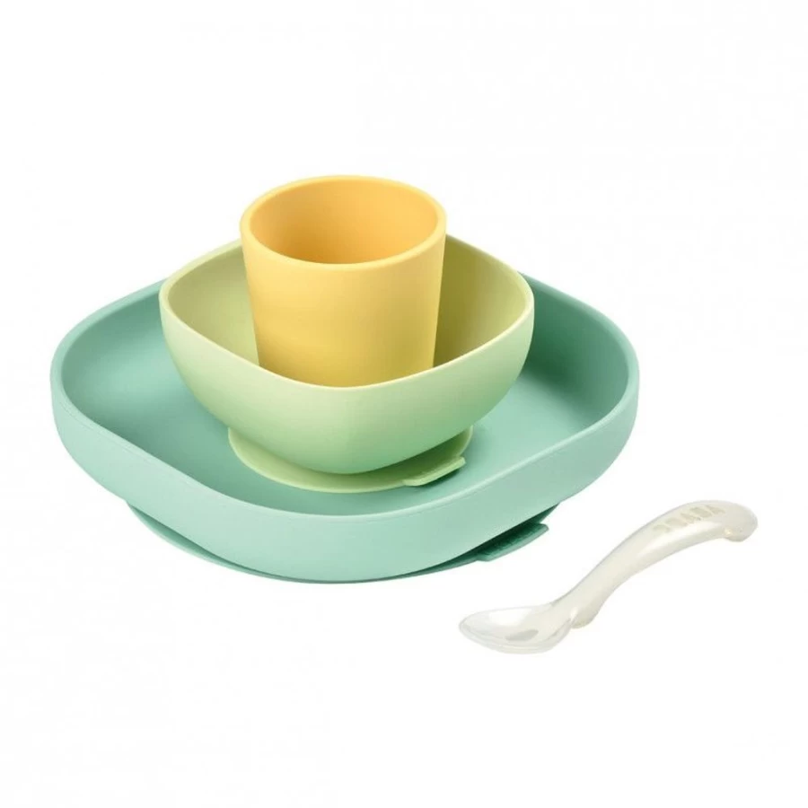 Beaba 4-Piece Silicone Baby Meal Set - BPA-Free, Dishwasher Safe Feeding Bowls & Spoons in Yellow