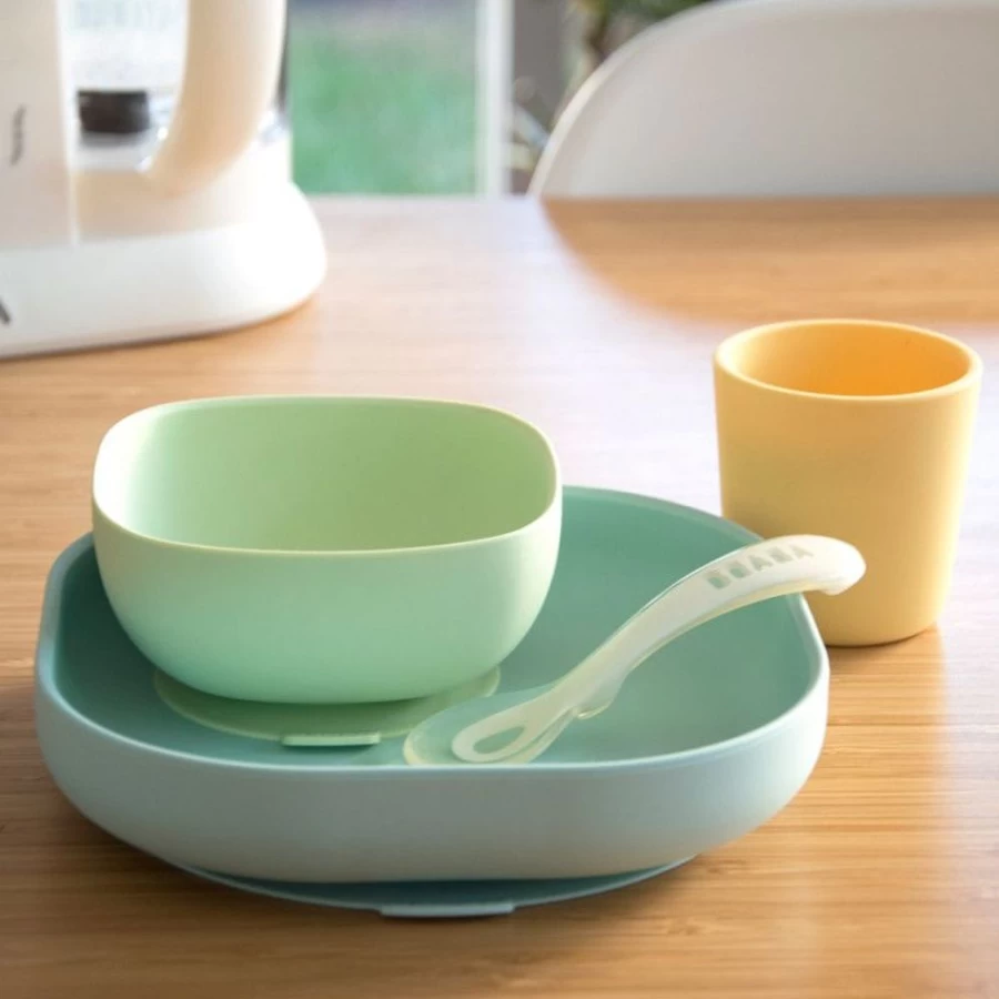 Beaba 4-Piece Silicone Baby Meal Set - BPA-Free, Dishwasher Safe Feeding Bowls & Spoons in Yellow