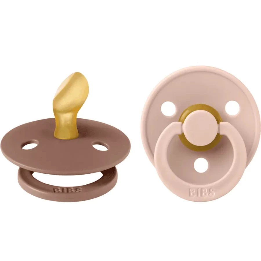 BIBS Anatomical Latex Pacifiers for Babies - 2 Pack, Blush & Woodchuck, Natural Rubber Soother