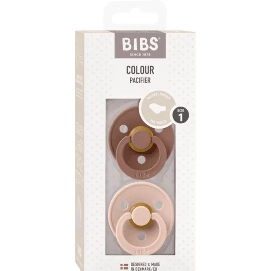 BIBS Anatomical Latex Pacifiers for Babies - 2 Pack, Blush & Woodchuck, Natural Rubber Soother