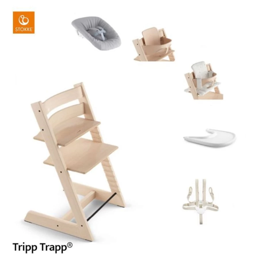Stokke Tripp Trapp High Chair Complete Package with Free Newborn Set – Adjustable Growing Chair for Babies and Kids