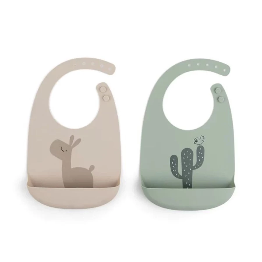 Done by Deer Silicone Baby Bibs 2 Pack - Durable, Soft Feeding Bibs for Toddlers, Sand & Green