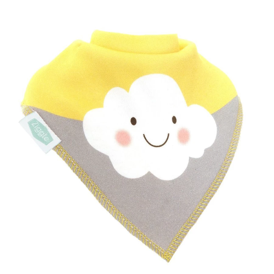Ziggle Baby Bib - Soft Yellow Cloud Design for Drool Protection | Adjustable & Washable