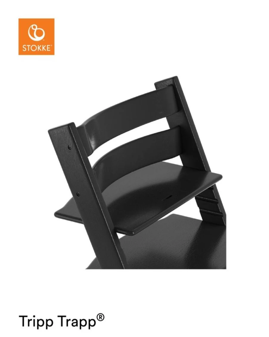 Stokke Tripp Trapp High Chair - Natural Oak with Black Finish | Adjustable Baby & Toddler Wooden Chair