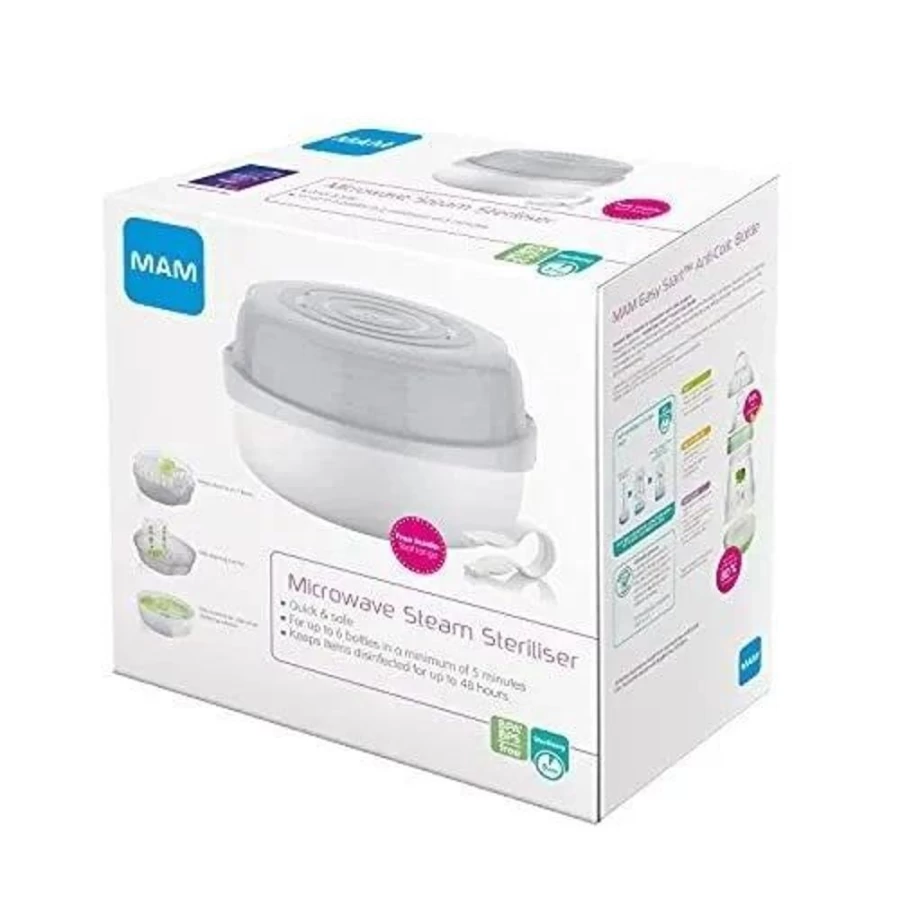 MAM Grey Microwave Sterilizer for Baby Bottles – BPA-Free, Fast Cleaning, Compact Design